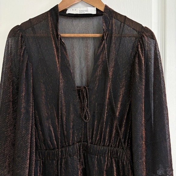 IRO Dress Reblea Ruffle Lurex Mini Metallic Copper - Picture 3 of 9